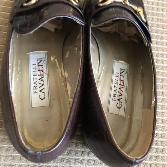 Fratelli Cavallini Women's Brown Croc Leather Print Loafers . - Picture 6 of 14